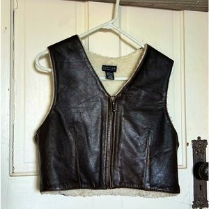 Brown Leather Vest With Fleece Interior